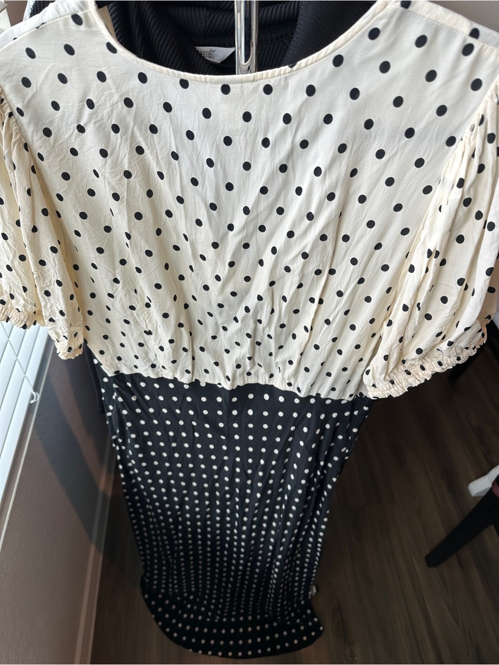 a new day Black and Cream Polka Dot V-Neck A-Line Midi Dress - Picture 6 of 6
